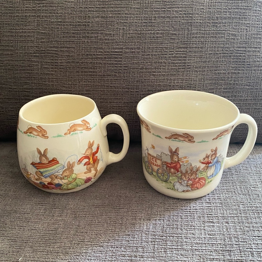 Pair of Vintage Royal Doulton Bunnykins 1 Handled Porcelain Child Cup Mug.